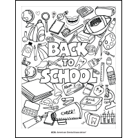 Back to School Coloring Sheet with School Supplies